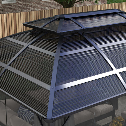 4 x 3m Aluminium Frame Hard Gazebo with Accessories - Black