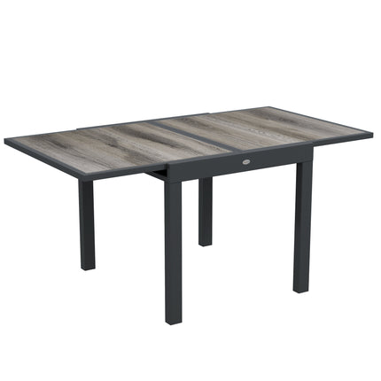 6 Seater Extending Garden Dining Table with Aluminium Frame and Wood Effect Top - Grey