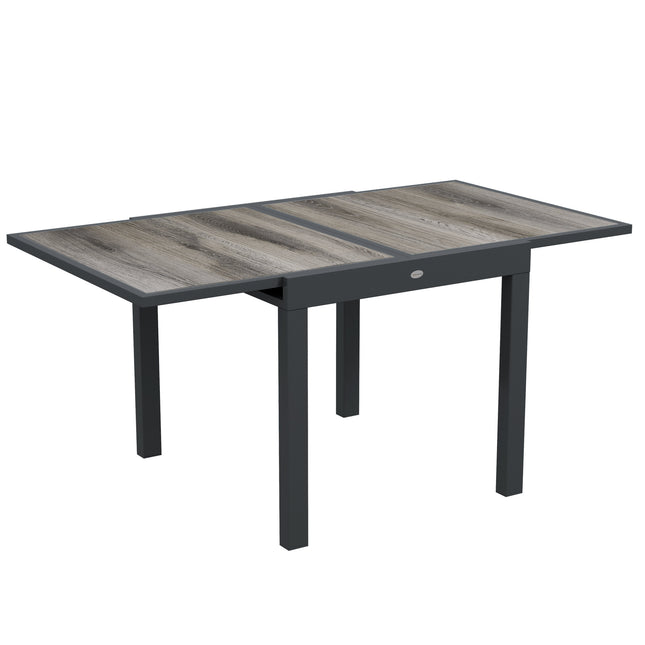 6 Seater Extending Garden Dining Table with Aluminium Frame and Wood Effect Top - Grey