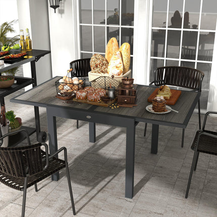 6 Seater Extending Garden Dining Table with Aluminium Frame and Wood Effect Top - Grey