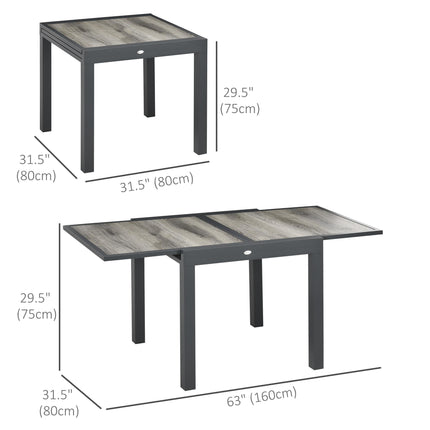 6 Seater Extending Garden Dining Table with Aluminium Frame and Wood Effect Top - Grey
