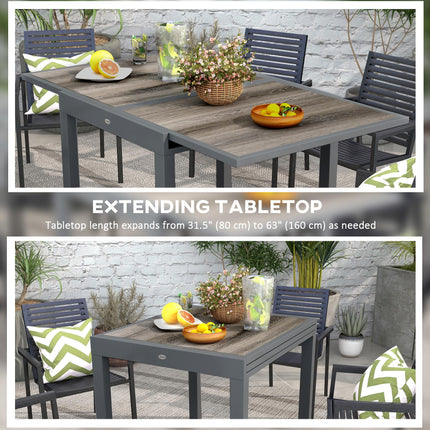 6 Seater Extending Garden Dining Table with Aluminium Frame and Wood Effect Top - Grey