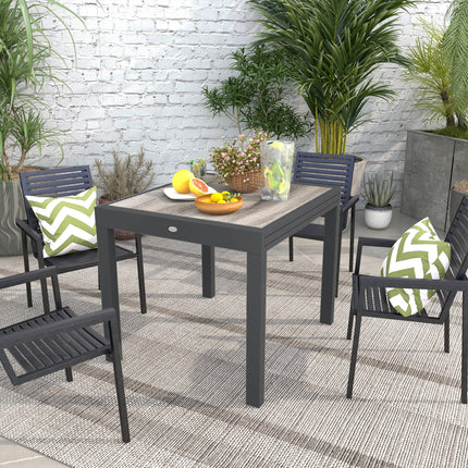 6 Seater Extending Garden Dining Table with Aluminium Frame and Wood Effect Top - Grey