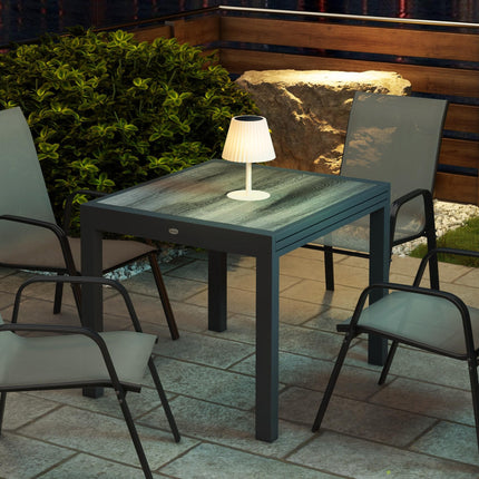 6 Seater Extending Garden Dining Table with Aluminium Frame and Wood Effect Top - Grey