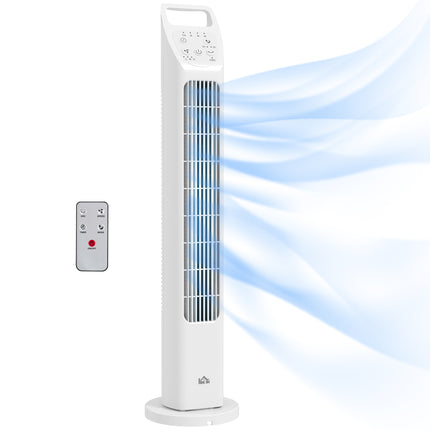 31" Oscillating Tower Fan with Remote, 4H Timer, 3 Speeds & Modes - White