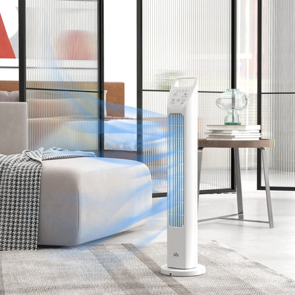 31" Oscillating Tower Fan with Remote, 4H Timer, 3 Speeds & Modes - White