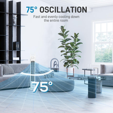 31" Oscillating Tower Fan with Remote, 4H Timer, 3 Speeds & Modes - White