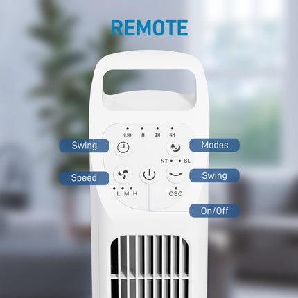 31" Oscillating Tower Fan with Remote, 4H Timer, 3 Speeds & Modes - White