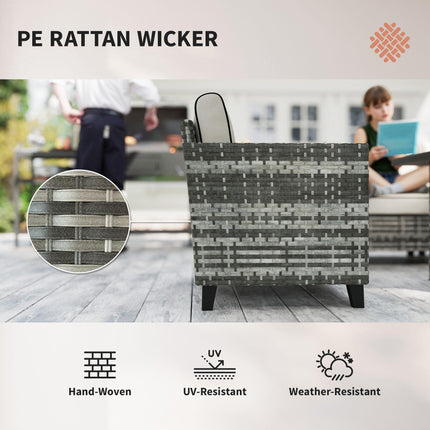5-Piece Rattan Patio Furniture Set with Gas Fire Pit Table and Cushions - Grey