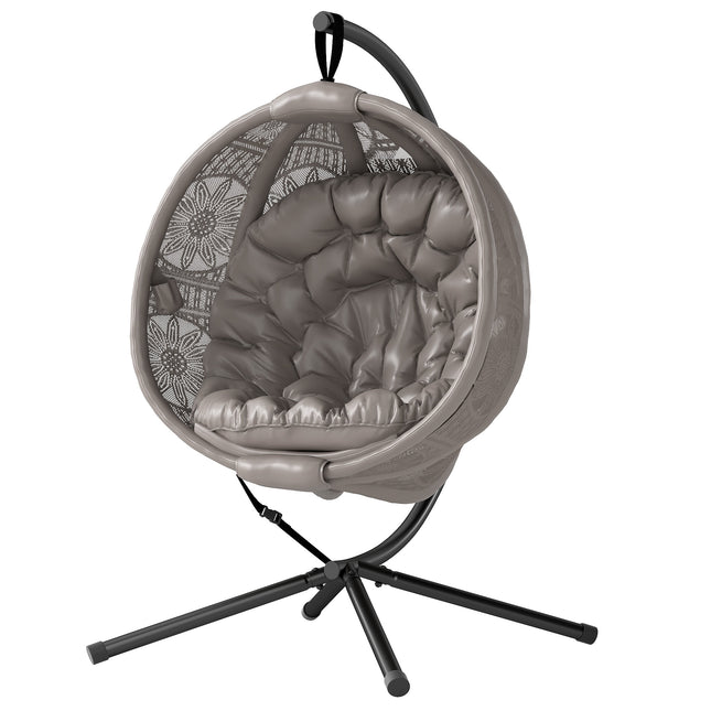Round Egg Basket Chair with Steel Stand and Padded Seat - Grey
