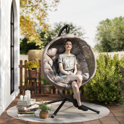 Round Egg Basket Chair with Steel Stand and Padded Seat - Grey