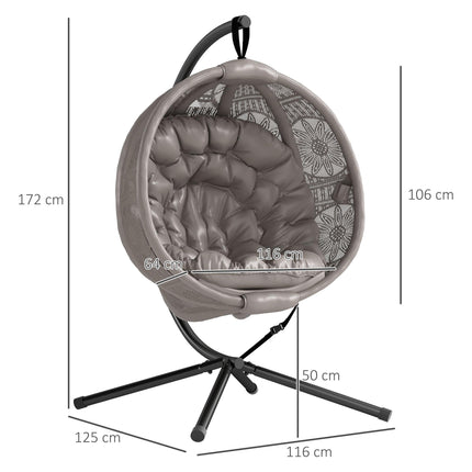 Round Egg Basket Chair with Steel Stand and Padded Seat - Grey
