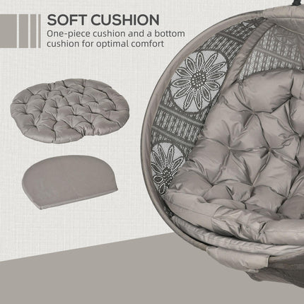 Round Egg Basket Chair with Steel Stand and Padded Seat - Grey