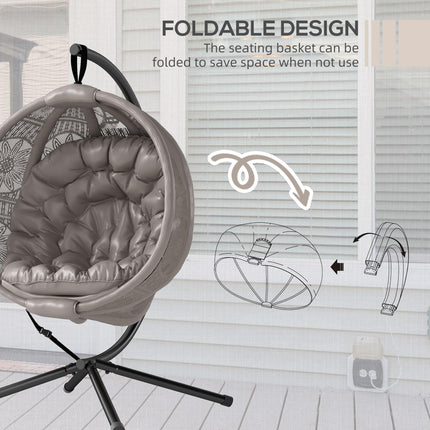 Round Egg Basket Chair with Steel Stand and Padded Seat - Grey