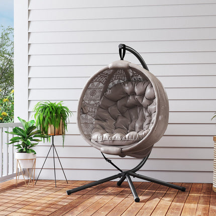 Round Egg Basket Chair with Steel Stand and Padded Seat - Grey