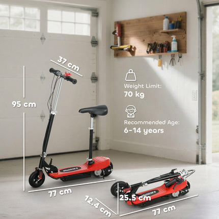Folding Steel Electric Scooter with Bell 15km/h for Kids 4-14 Years - Red