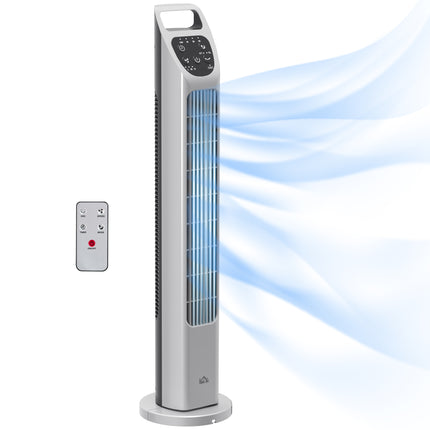 31" Oscillating Tower Fan with Remote, 4H Timer, 3 Speeds & Modes - Silver