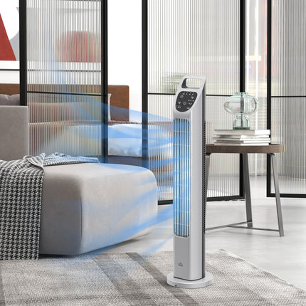 31" Oscillating Tower Fan with Remote, 4H Timer, 3 Speeds & Modes - Silver
