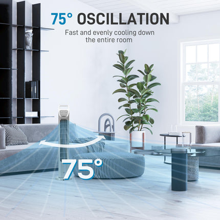 31" Oscillating Tower Fan with Remote, 4H Timer, 3 Speeds & Modes - Silver