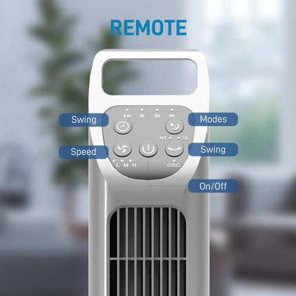 31" Oscillating Tower Fan with Remote, 4H Timer, 3 Speeds & Modes - Silver