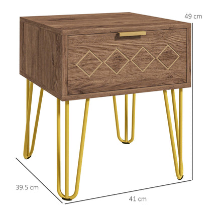 Set of 2 Modern Wooden Bedside Tables with Gold Tone Legs and Faded Wood Effect - Brown