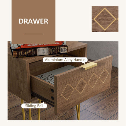Set of 2 Modern Wooden Bedside Tables with Gold Tone Legs and Faded Wood Effect - Brown