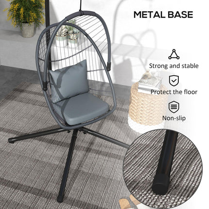 Foldable PE Rattan Swing Chair with Cushion and Metal Stand - Grey
