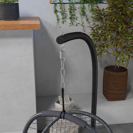 Foldable PE Rattan Swing Chair with Cushion and Metal Stand - Grey