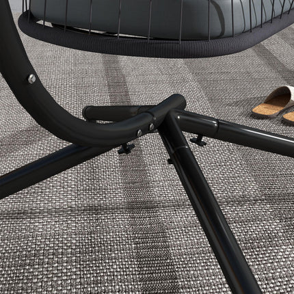 Foldable PE Rattan Swing Chair with Cushion and Metal Stand - Grey