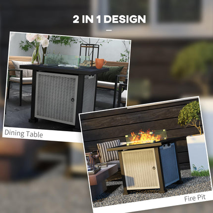 Square Gas Fire Pit Table with Smokeless Burner and Glass Screen - Grey