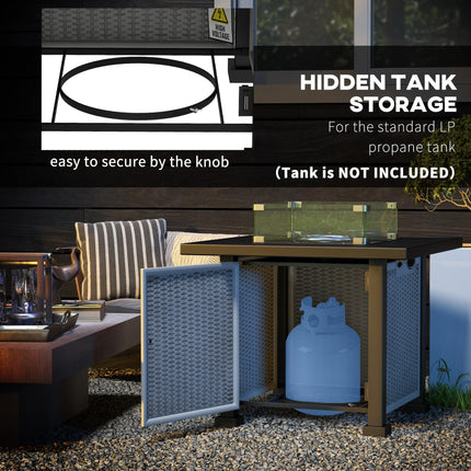 Square Gas Fire Pit Table with Smokeless Burner and Glass Screen - Grey