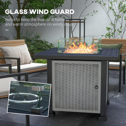 Square Gas Fire Pit Table with Smokeless Burner and Glass Screen - Grey