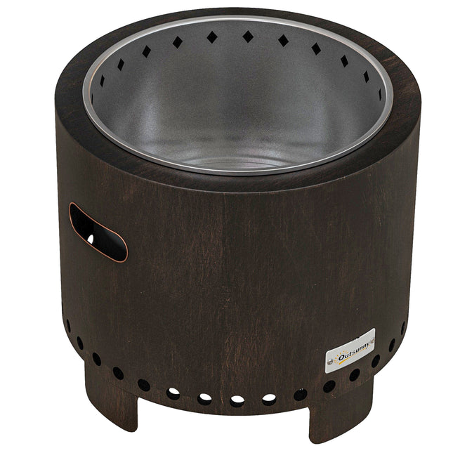 Smokeless Metal Wood-Burning Fire Pit with Poker - Black