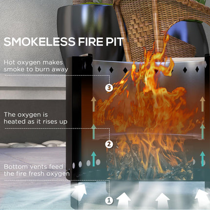 Smokeless Metal Wood-Burning Fire Pit with Poker - Black