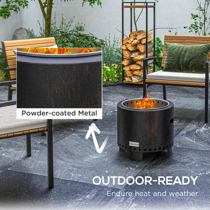 Smokeless Metal Wood-Burning Fire Pit with Poker - Black