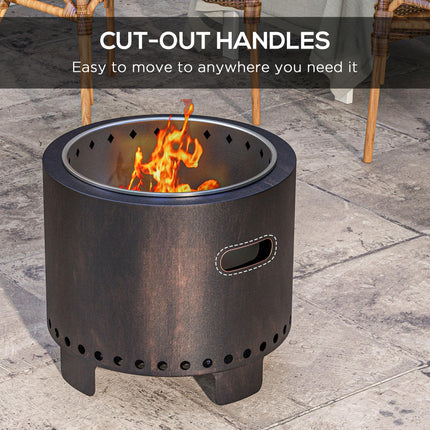 Smokeless Metal Wood-Burning Fire Pit with Poker - Black