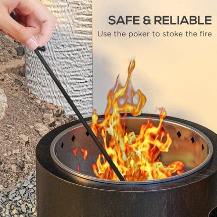 Smokeless Metal Wood-Burning Fire Pit with Poker - Black