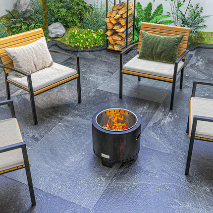 Smokeless Metal Wood-Burning Fire Pit with Poker - Black