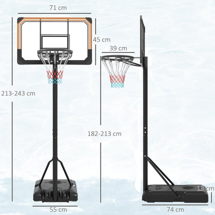 Adjustable Height Basketball Hoop and Stand with Wheels 182-213cm - Black