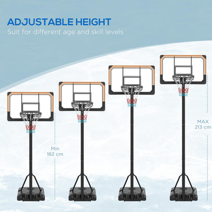 Adjustable Height Basketball Hoop and Stand with Wheels 182-213cm - Black