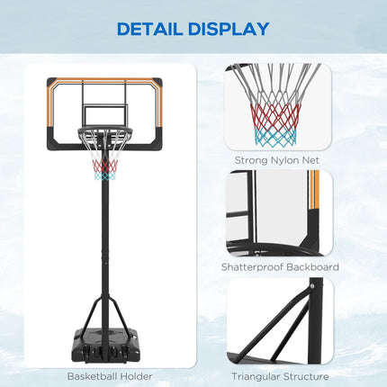 Adjustable Height Basketball Hoop and Stand with Wheels 182-213cm - Black