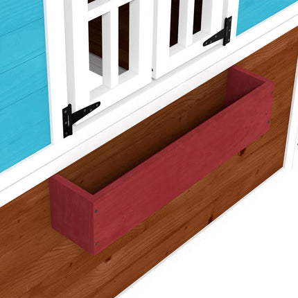 Wooden Kids Playhouse with Doors, Windows, Plant Pots & Boxes for Ages 3-8 - Dark Brown