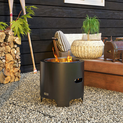 45cm Portable Smokeless Wood Burning Fire Pit with Poker for Garden & Camping - Black