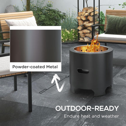 45cm Portable Smokeless Wood Burning Fire Pit with Poker for Garden & Camping - Black