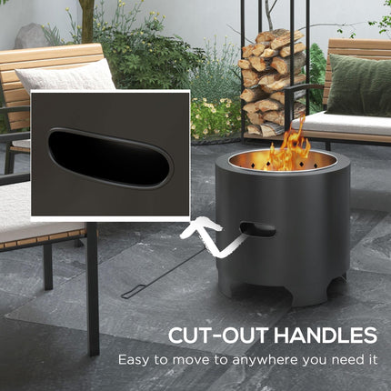 45cm Portable Smokeless Wood Burning Fire Pit with Poker for Garden & Camping - Black