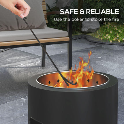 45cm Portable Smokeless Wood Burning Fire Pit with Poker for Garden & Camping - Black