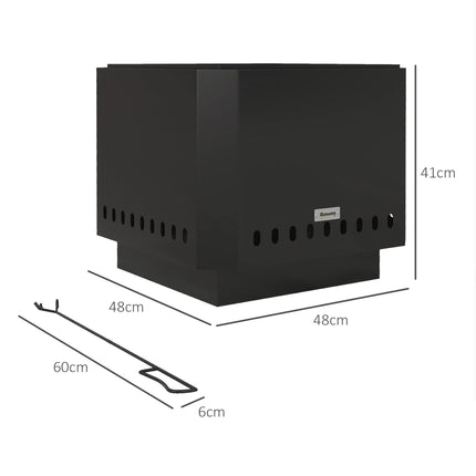 Smokeless Fire Pit, 48 cm Portable Wood Burning Firepit, Square Metal Bonfire Stove with Poker, Black