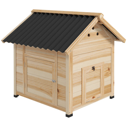 Wooden Duck House with Double Doors, Openable Roof & Ventilation Holes - Natural Wood Finish