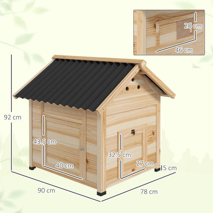 Wooden Duck House with Double Doors, Openable Roof & Ventilation Holes - Natural Wood Finish