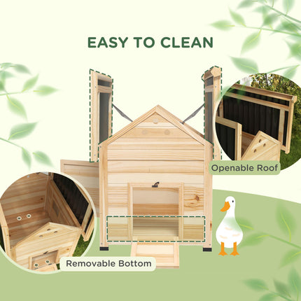 Wooden Duck House with Double Doors, Openable Roof & Ventilation Holes - Natural Wood Finish